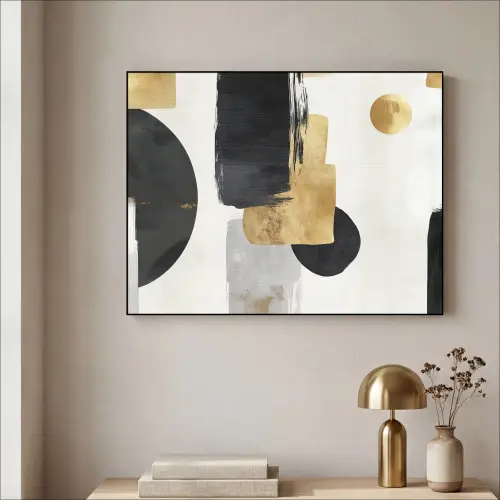 Goud - Rechthoeken - Cirkels - Abstract Textielframe - compleet frame klein -sfeer2