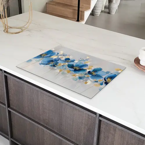 Bloemen - Blauw - Abstract Inductie beschermer vinyl 3mm klein -sfeer8