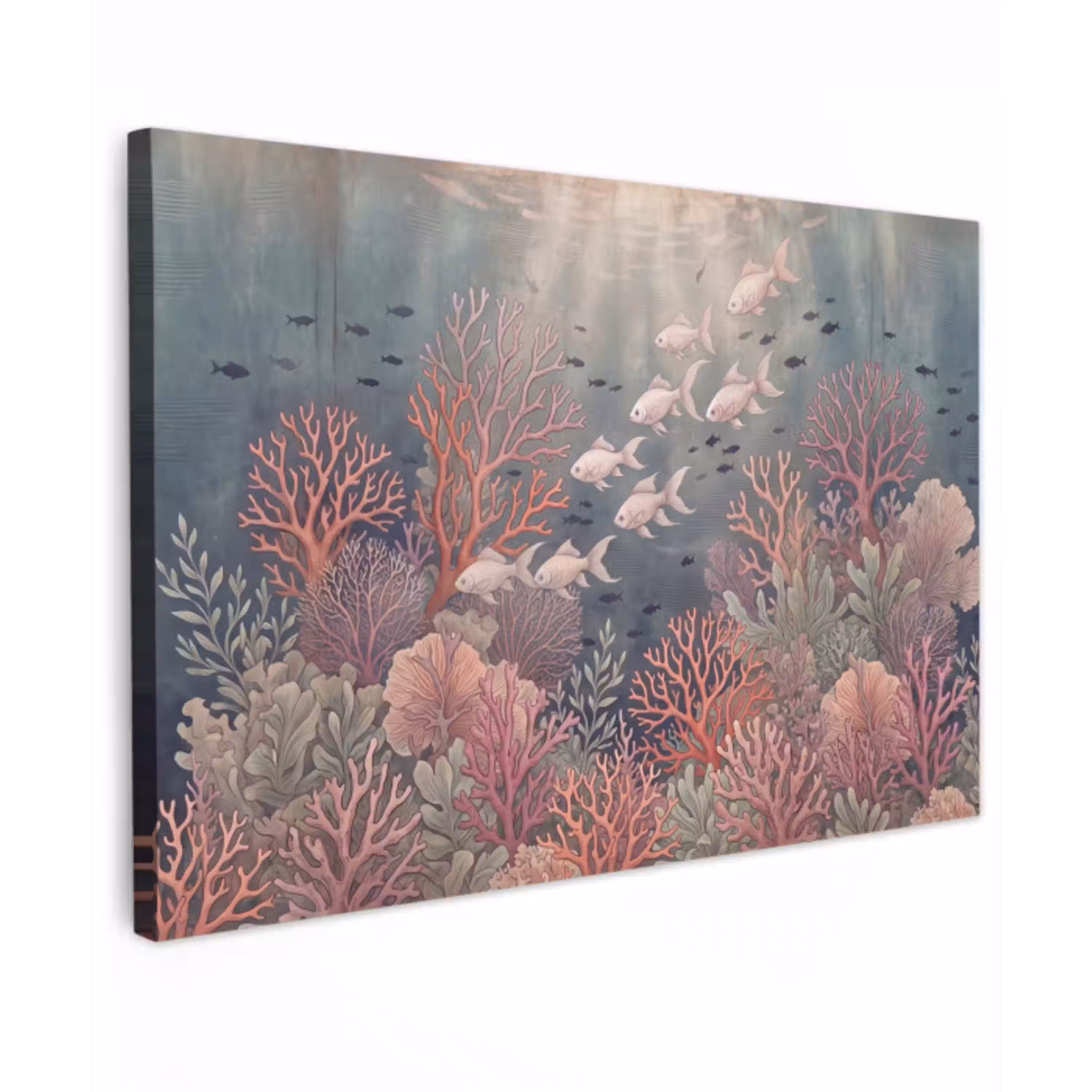 Vis - Koraal - Onderwater - Illustratie - Vintage Tuinposter op houten frame 2 cm dik klein -3d
