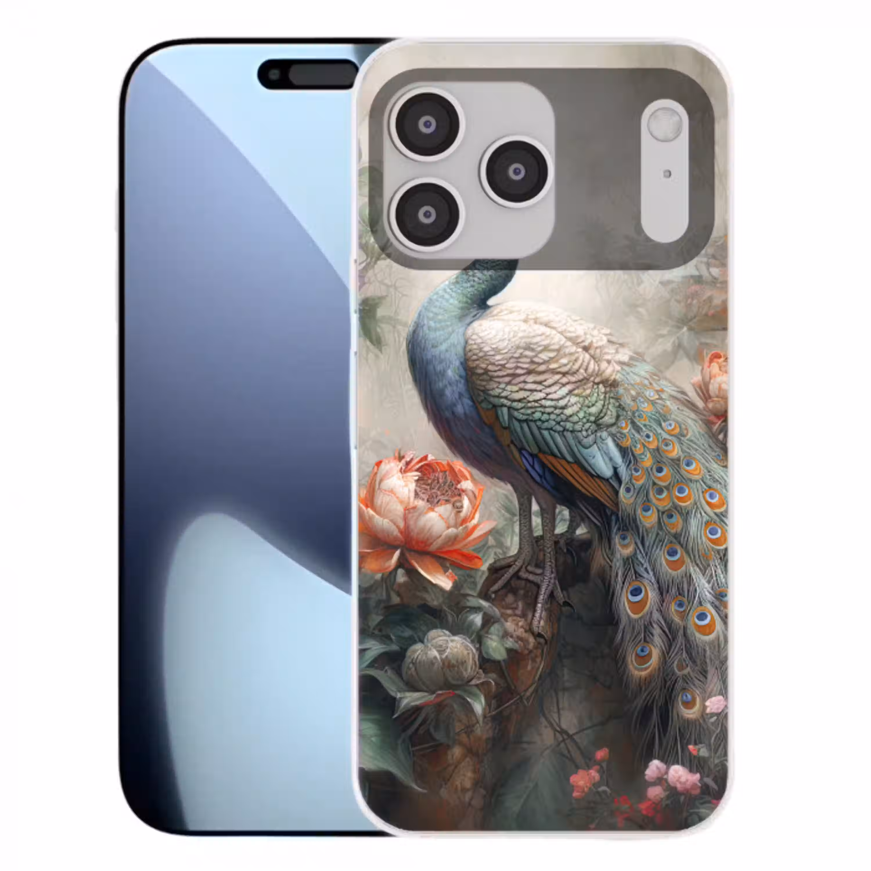 Pauw - Pauwenveren - Vogel - Jungle - Bloemen Telefoonhoesje iPhone 17 Pro Max klein -3d