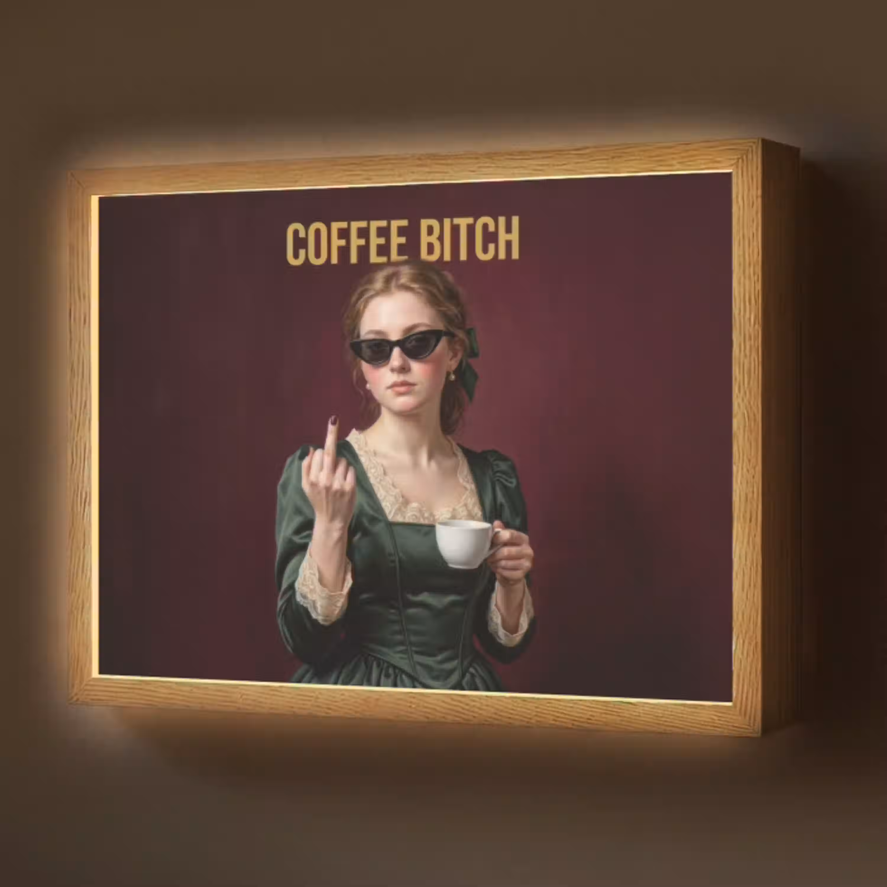 Koffie - Vrouw - Middelvinger Light Box met batterij (Wandlamp) middel -z3d_website