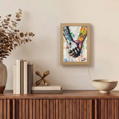 Graffiti - Handen - Vintage - Street art Light Box met kabel (Tafellamp) klein -sfeer2