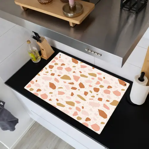 Terrazzo -  Patroon - Kleurrijk - Zalm Inductie beschemer met haakjes klein 777 -sfeer1