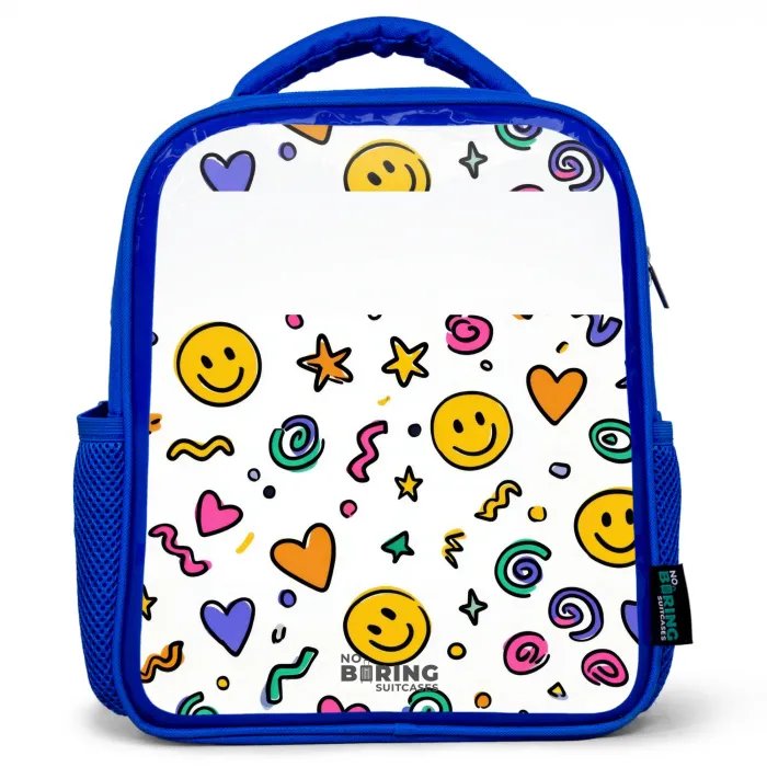 Smiley - Hartje - Ster Kinderrugzak - Blauw middel -3d