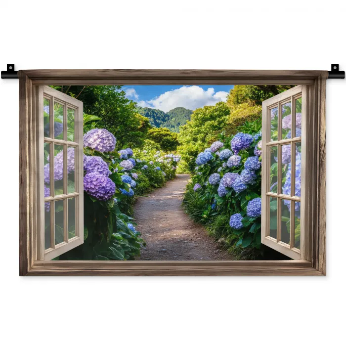 Doorkijk - Hortensia - Pad - Natuur Wandkleed katoen klein -zz3d