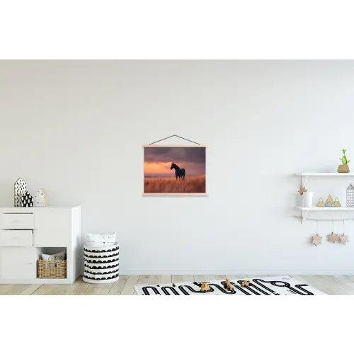 Paard - Wolken - Open veld textielposter latten blank klein -kinderkamer