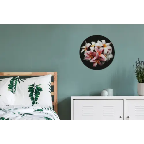 Bloemen - Roze - Zwart - Flora - Botanisch Wandcirkel aluminium klein -slaapkamer