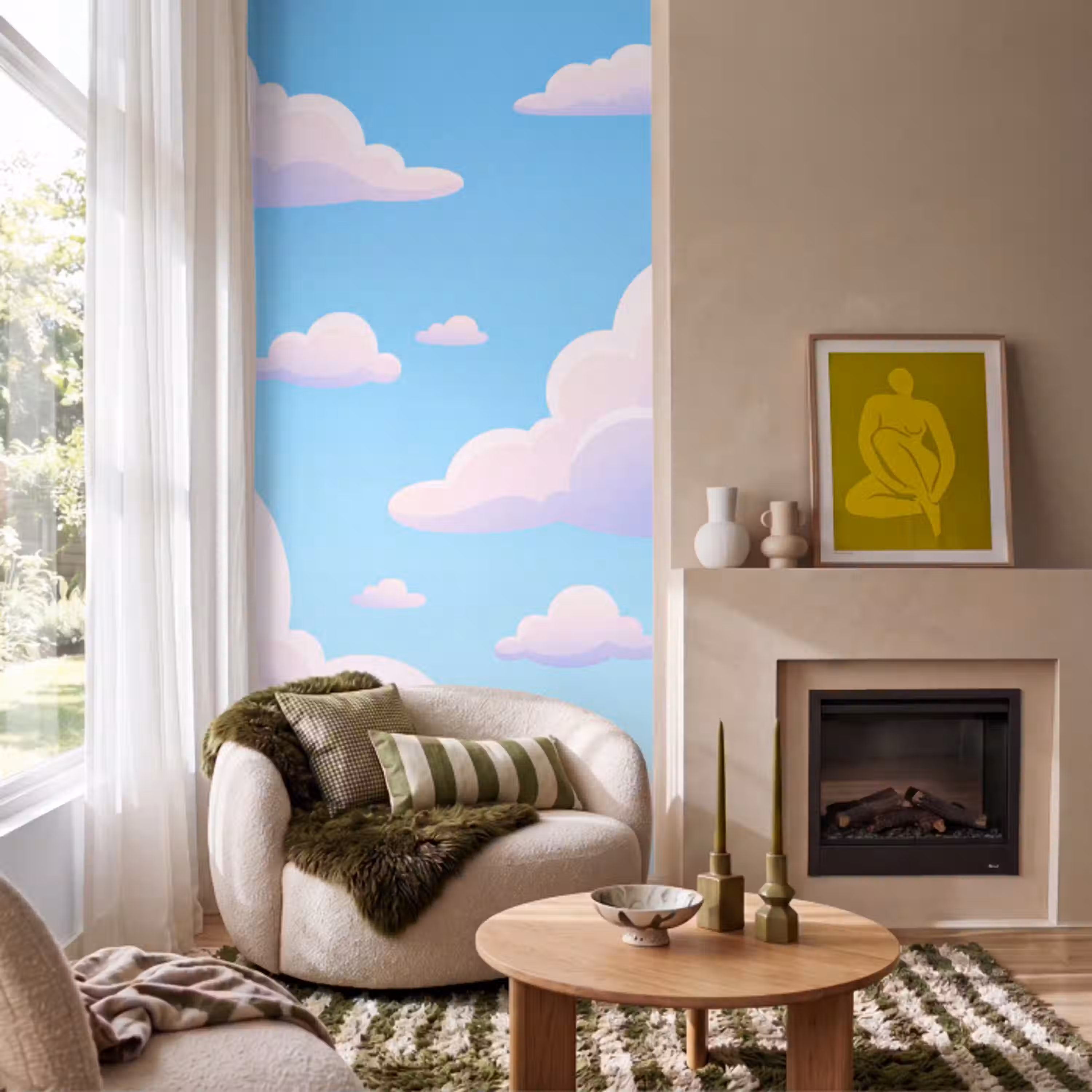 Wolken - Roze - Blauw - Natuur - Modern Behang Vlies klein -sfeer2