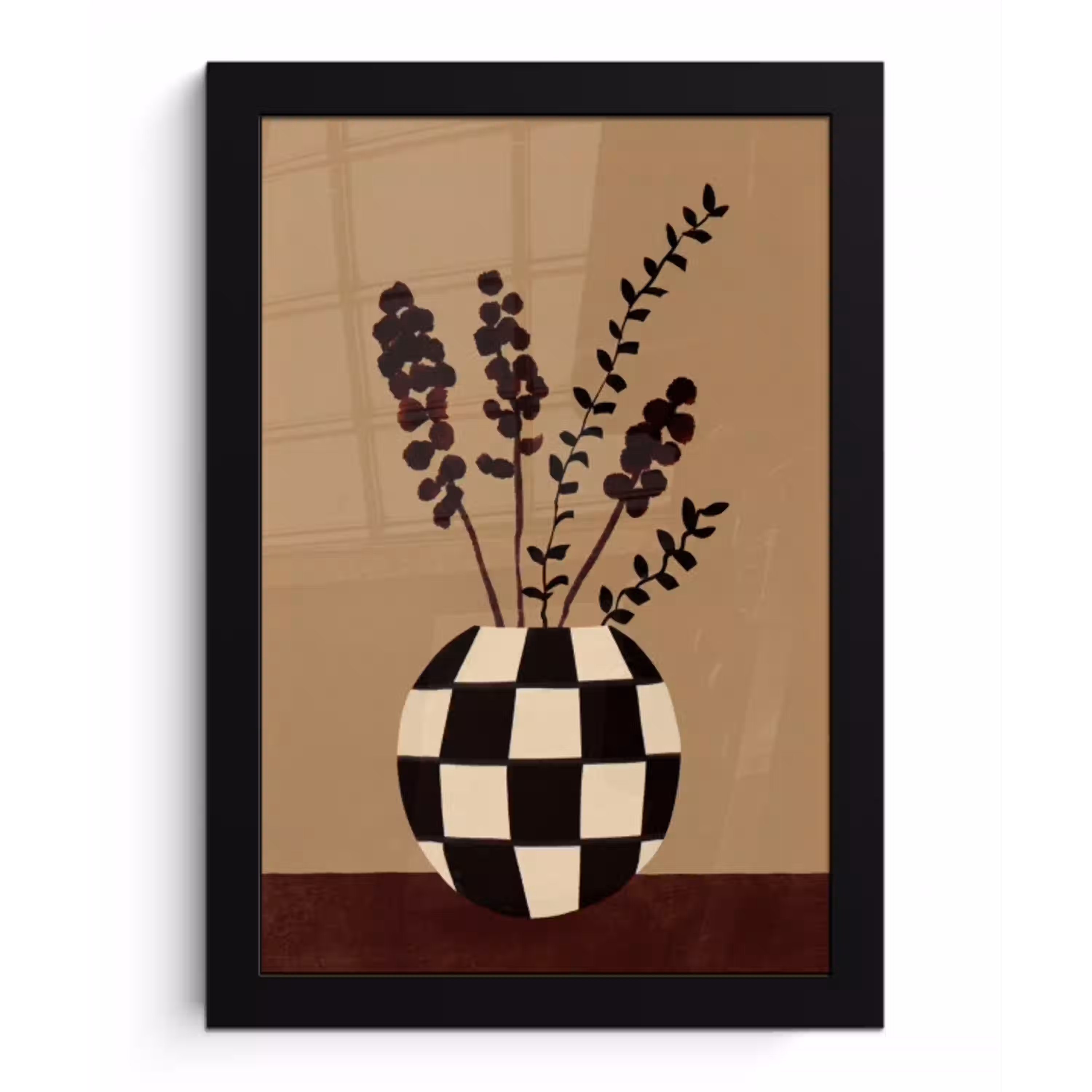 Minimalistisch - Vaas - Bloemen - Bruin fotolijst zwart zonder passe partout klein -3d