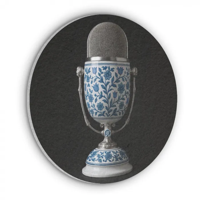Microfoon - Delfts blauw - Muziek Akoestische PET Vilt - Rond klein -3d