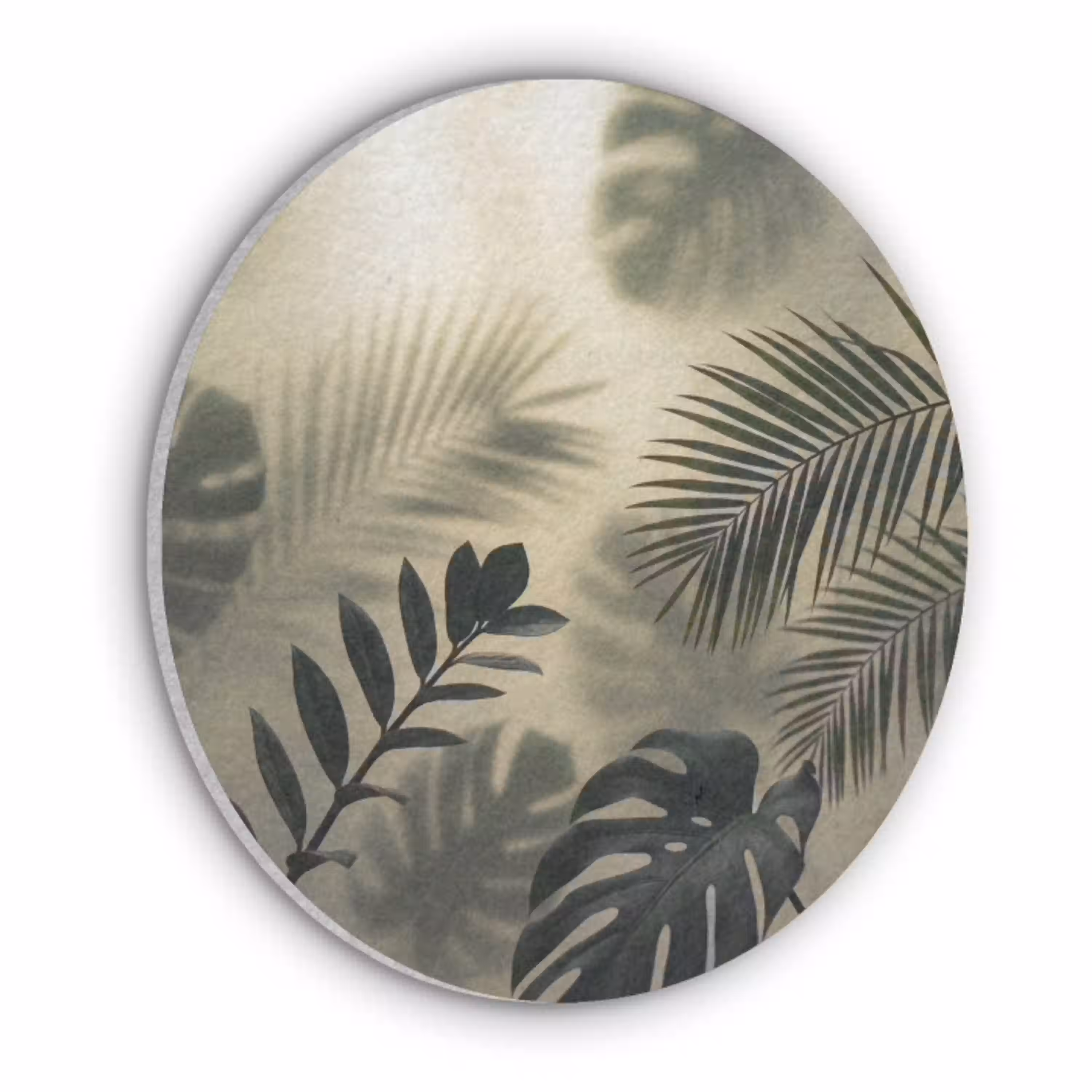 Planten - Bladeren - Schaduwen - Groen - Modern Akoestische PET Vilt - Rond klein -3d