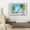 Doorkijk - Strand - Palmboom - Boot - Tropisch - Zee - Blauw canvas 2cm klein -sfeer6