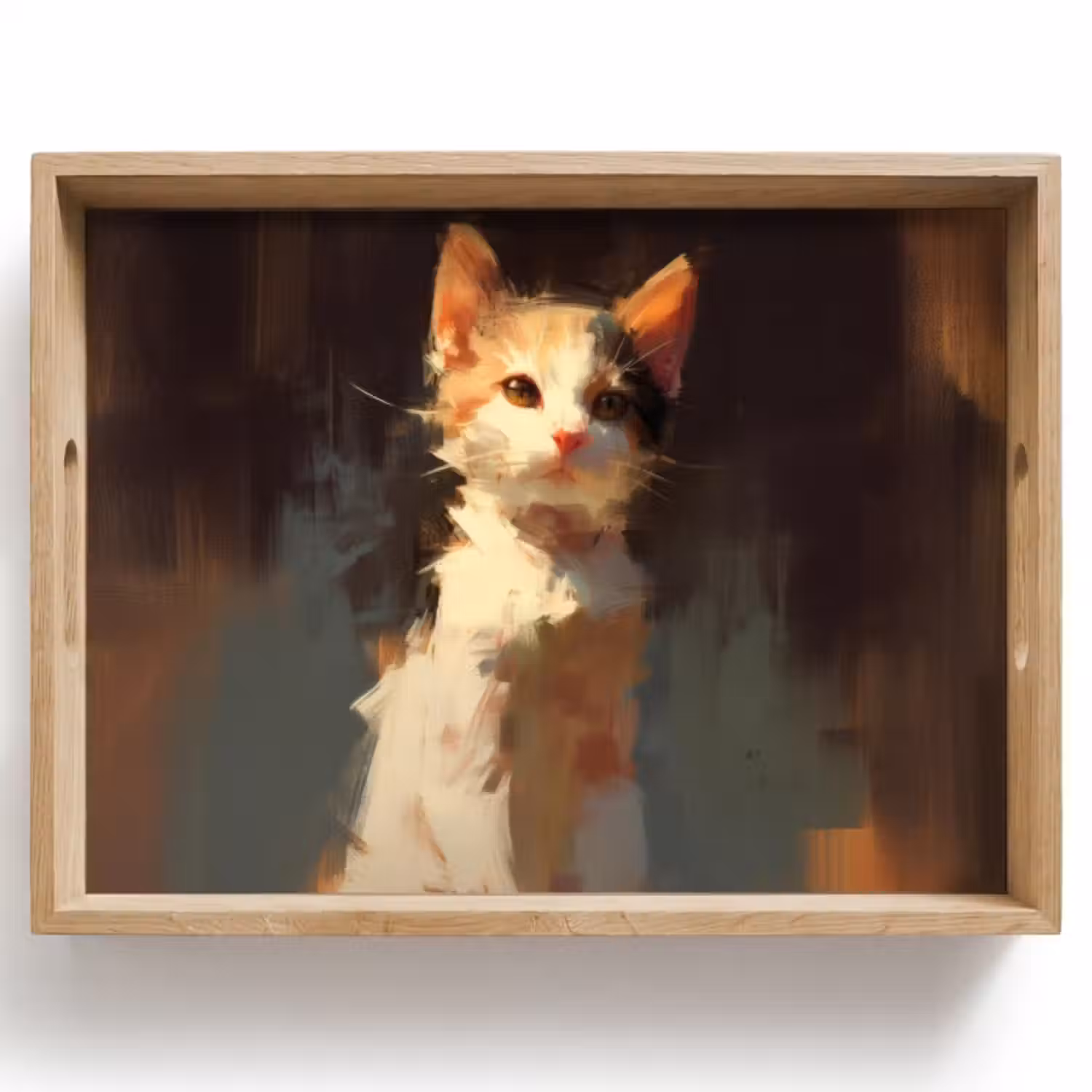 Dienblad - Kat - Geschilderd - Artistiek - Wit