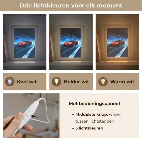 Rode raceauto - Blauw - Futuristisch Light Box met kabel klein -USP_lichtkleurNL