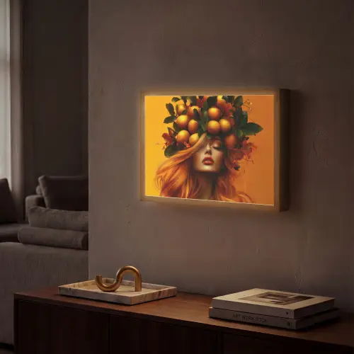Vrouw - Citroenen - Bloesem - Geel Light Box met batterij (Wandlamp) middel -sfeer1