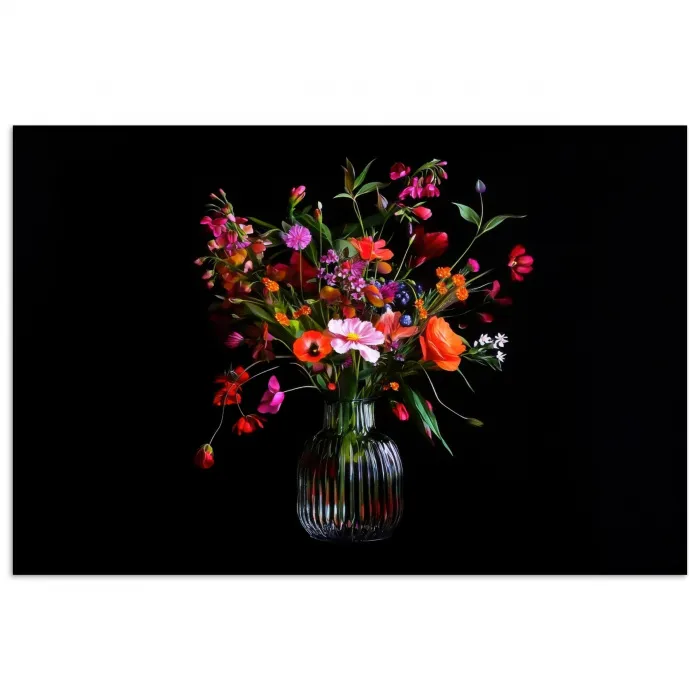 Boeket - Veldbloemen - Vaas poster papier klein -3d