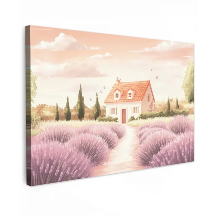 Lavendelveld - Huis - Paars canvas 2cm klein -z3d