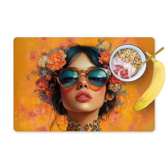 Vrouw - Bloemen - Aesthetic - Oranje Placemat vinyl groot -zzzproduct_Kitchenyeah-website