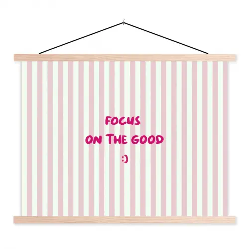 Focus on the good - Strepen - Roze - Smiley textielposter latten blank klein -3d
