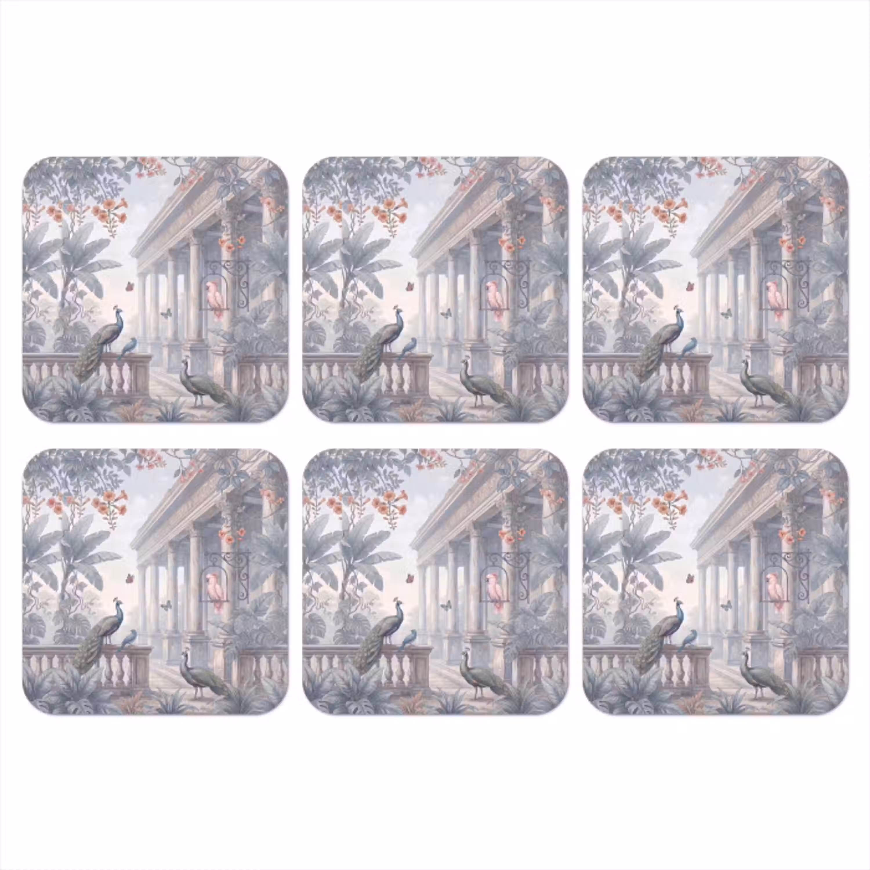 Vogel - Pauw - Architectuur - Klassiek - Groen onderzetter kurk middel -3d