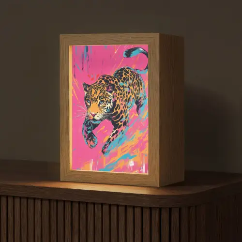 Luipaard - Roze - Oranje - Blauw - Verf Light Box met kabel (Tafellamp) klein -z3d_website