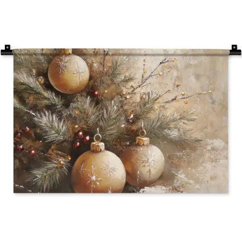 Kerst - Kerstballen - Beige - Goud Wandkleed katoen klein -zz3d