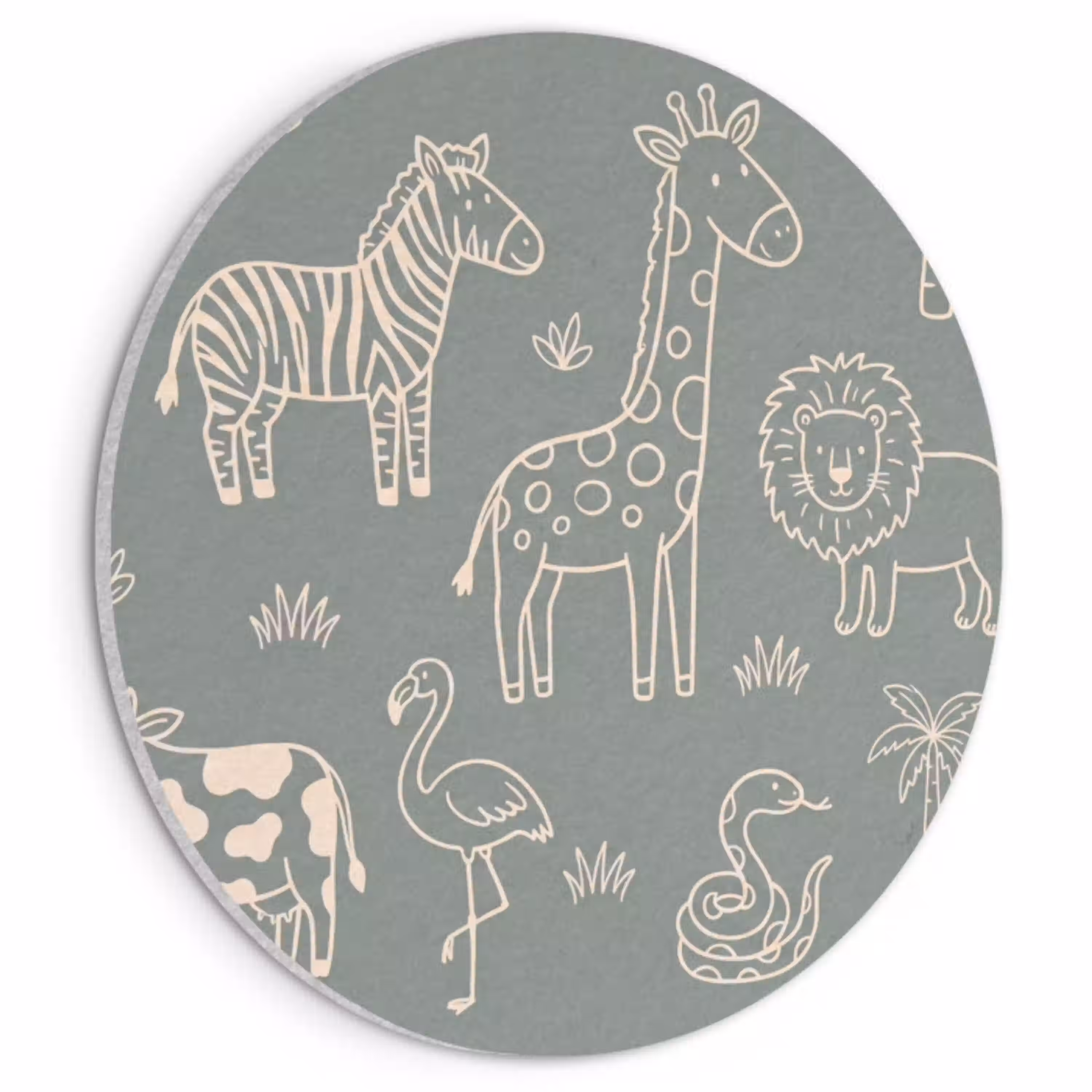 Dieren - Safari - Patroon - Illustratie - Groen Akoestische PET Vilt - Rond klein -3d