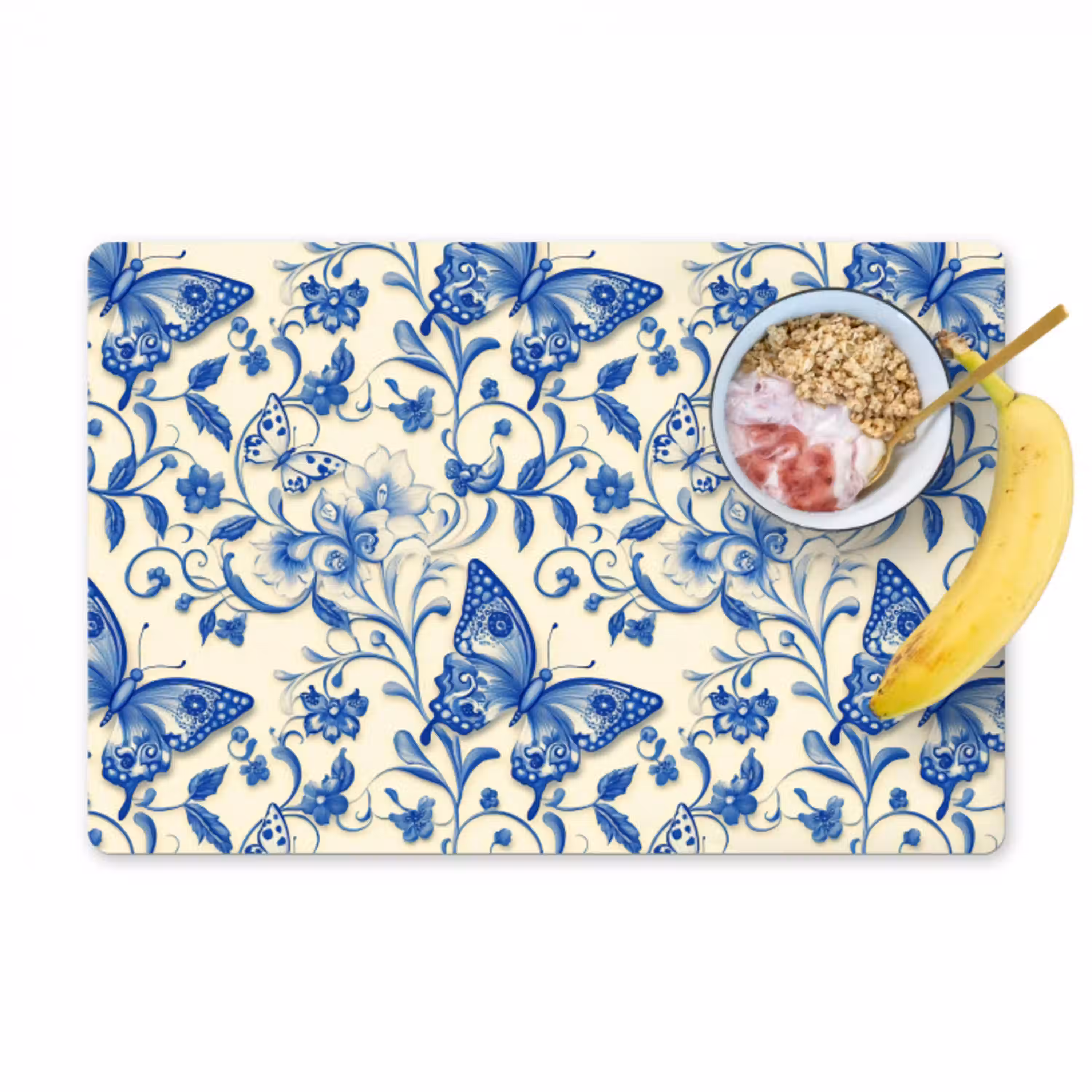 Vlinders - Bloemen - Blauw - Botanisch Placemat vinyl groot 368 -zzzproduct_Kitchenyeah-website