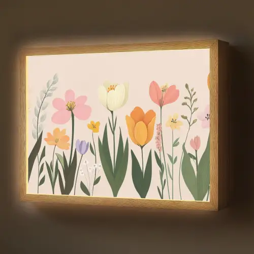 Pasteltinten - Bloemen - Illustratie Light Box met batterij (Wandlamp) middel -z3d_website