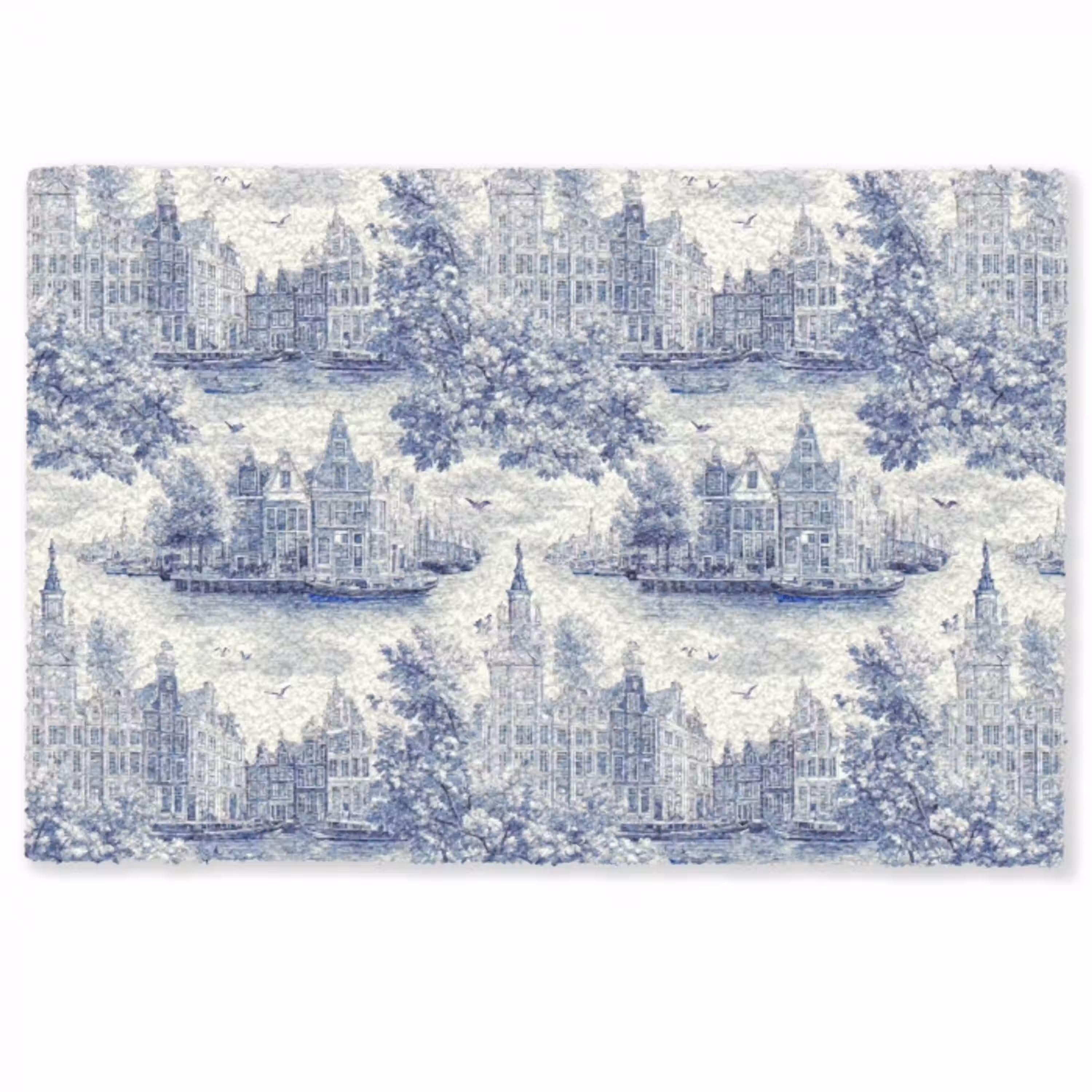 Huizen - Bomen - Water - Vogels - Blauw Deurmat klein 898 -zkaufland3d