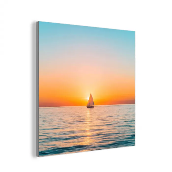 Zee - Zeilboot - Zonsondergang aluminium wit klein -3d