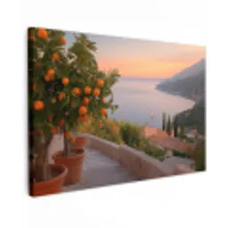 Middelandse zee - Sinaasappel - Heuvels - Zee Tuinposter op houten frame 2 cm dik klein -3d