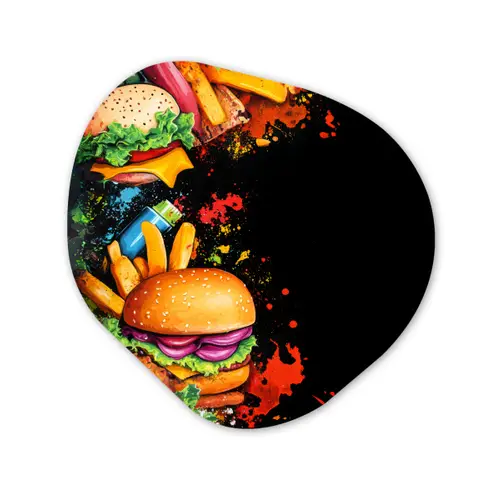 Fastfood - Graffiti - Hamburger - Eten - Modern Wandcirkel Organisch Forex 3mm klein -3d