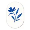 Bloem - Blaadjes - Minimalistisch - Blauw Wandcirkel Ovaal Glas middel -3d