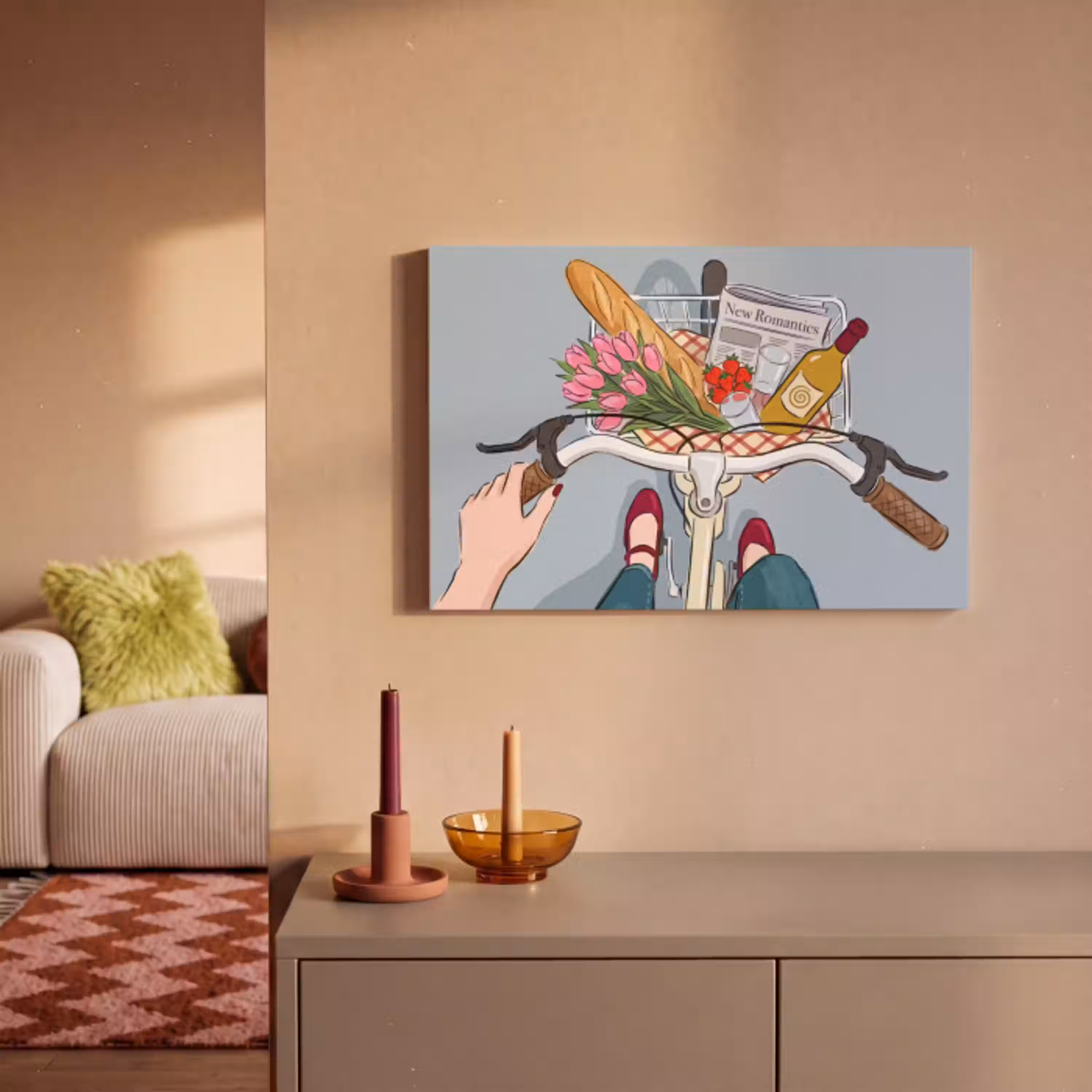 Fiets - Picknick - Zomer - Illustratie canvas 2cm klein -sfeer1