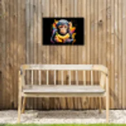 Aap - Graffiti - Kleurrijk - Bananen - Modern Tuinposter op houten frame 2 cm dik klein -sfeer4