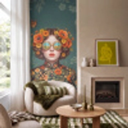 Portret - Vrouw - Kleurrijk - Expressief Behang Vlies klein -sfeer2