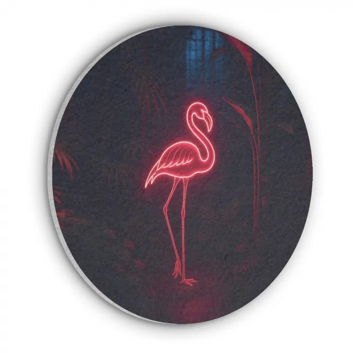 Flamingo - Roze - Neon - Licht Akoestische PET Vilt - Rond klein -3d