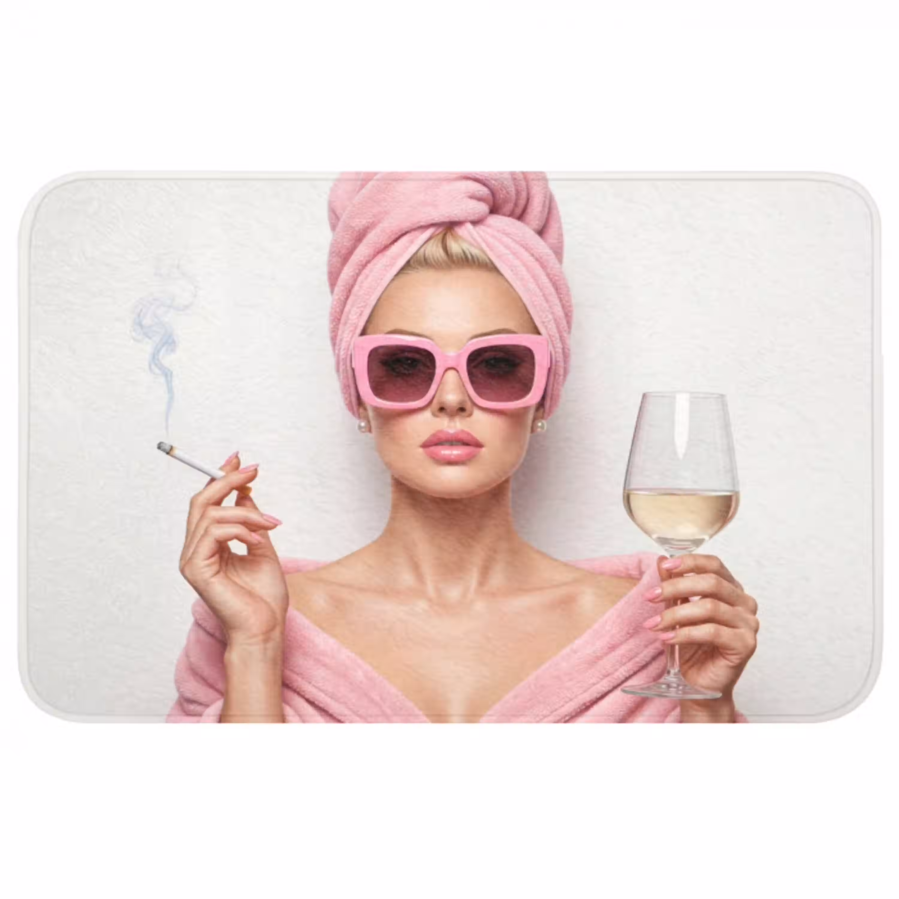 Vrouw - Roze - Wijn - Zonnebril Badmat middel -3d
