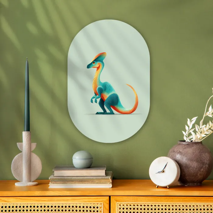 Staart - Dino - Minimalistisch - Blauw Wandcirkel Ovaal Forex klein -sfeer2