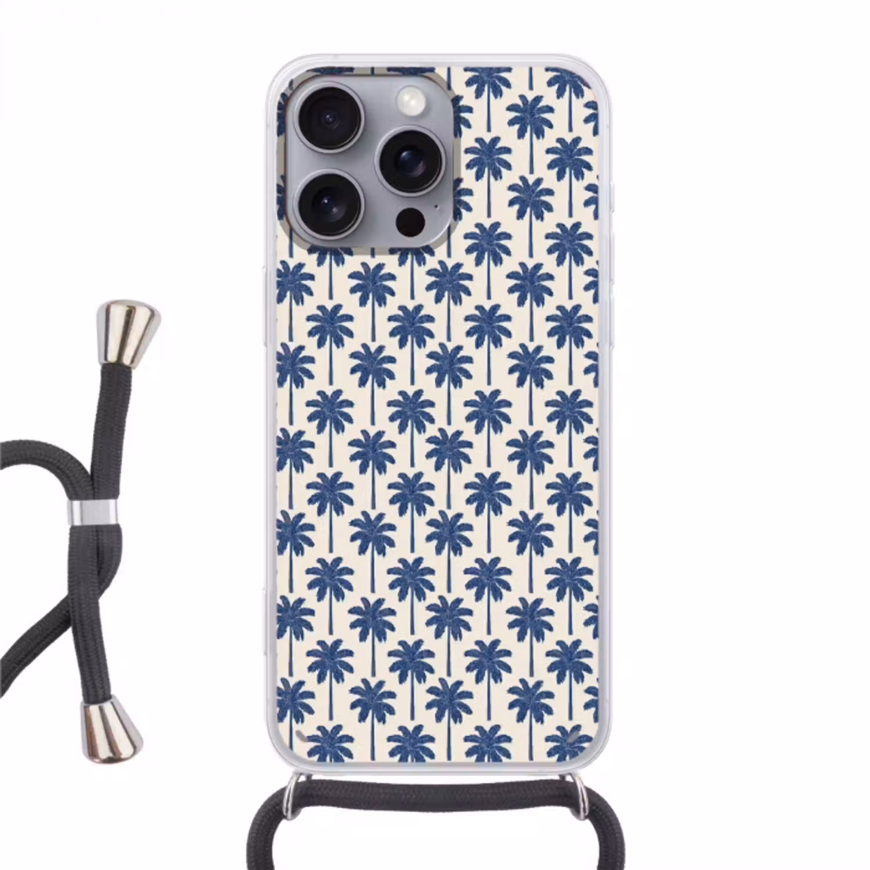 Symmetrisch - Palm - Blauw Hoesje iPhone 16 Pro Max met koord klein 804 -3d
