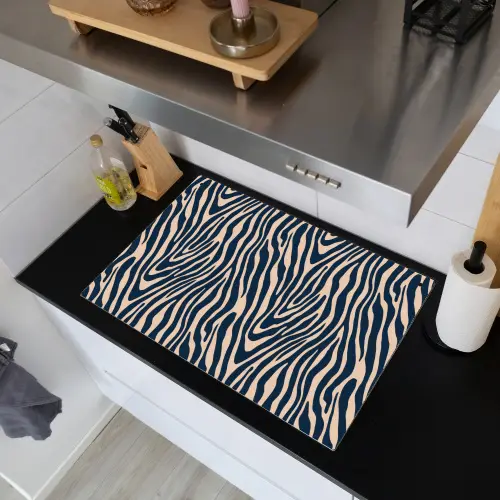 Zebra - Patroon - Blauw - Beige Inductie beschemer met haakjes klein 777 -sfeer1