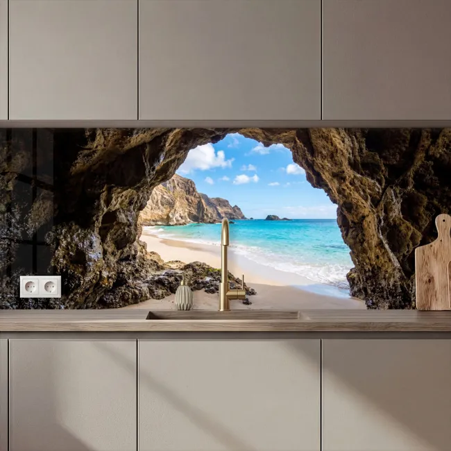 Keuken achterwand - Grot - Strand - Zee - Blauw