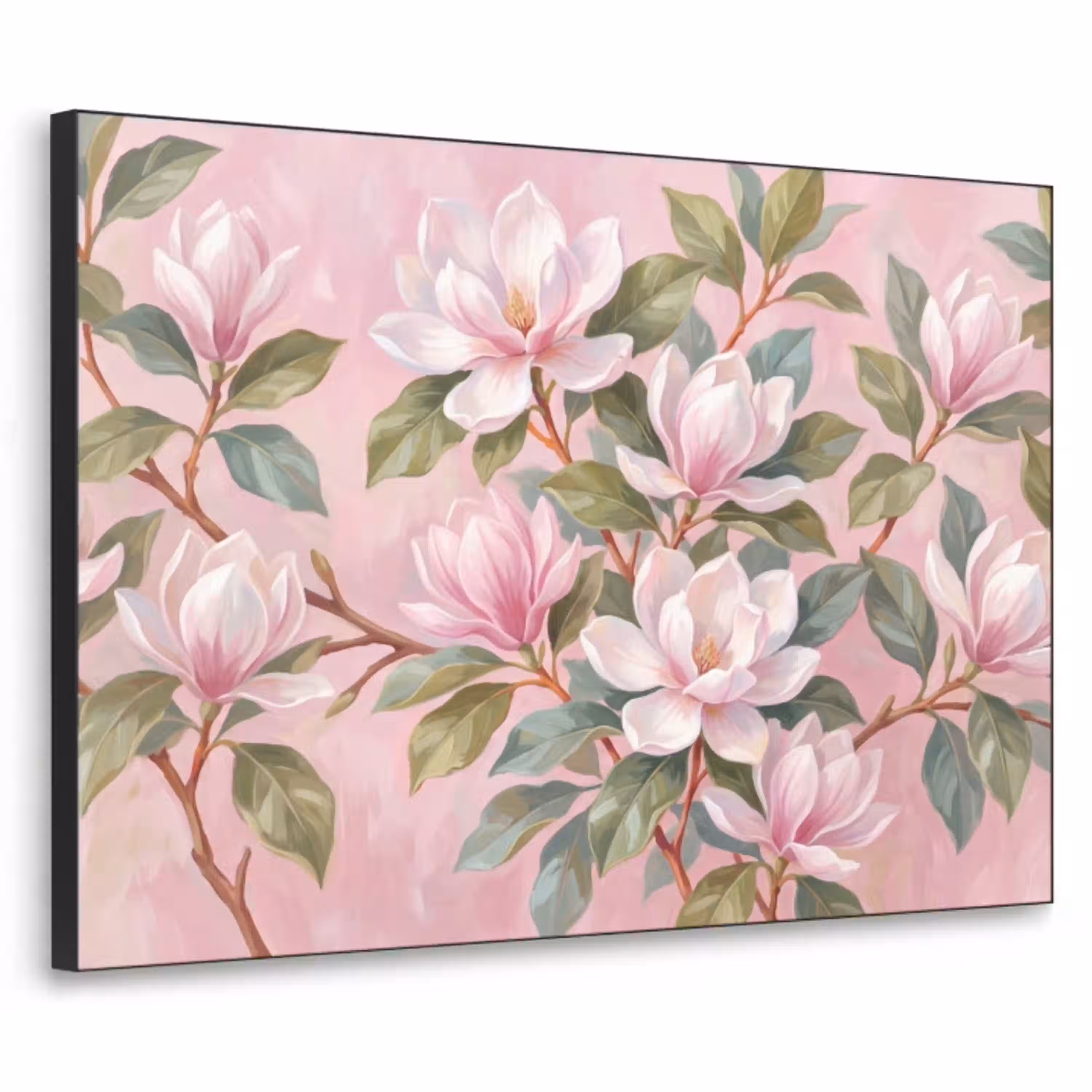 Magnolia's - Patroon - Roze Textielframe zwart klein -3d