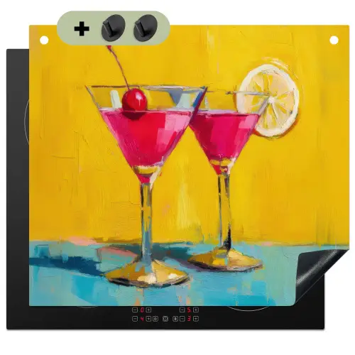 Glazen - Cocktail - Citroen - Kers Inductie beschemer met haakjes middel -3d