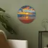 Zee - Zonsondergang - Strand - Wolken - Oranje Akoestische PET Vilt - Rond klein -sfeer2