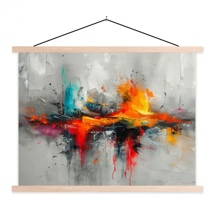 Moderne kunst - Oranje - Grijs - Abstract textielposter latten blank klein -3d