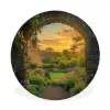 Poort - Planten - Zonsondergang Wandcirkel aluminium klein -3d