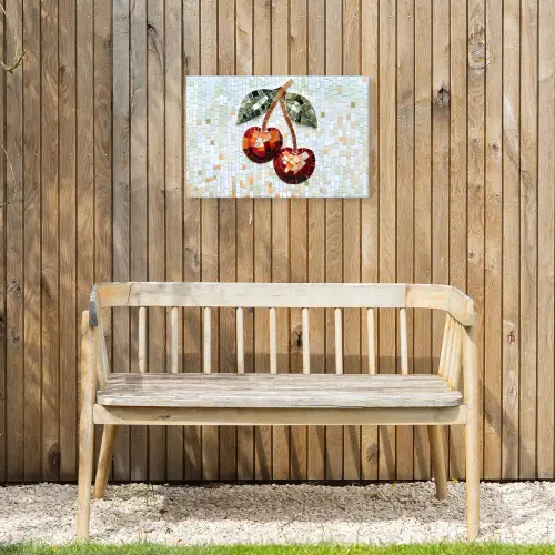 Kersen - Rood - Mozaïek - Blaadjes Tuinposter op houten frame 2 cm dik klein -sfeer4