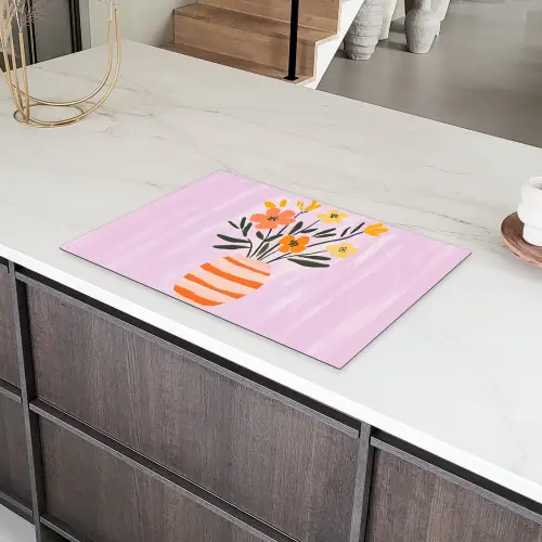 Vaas - Gestreept - Bloemen - Oranje Inductie beschermer vinyl 3mm klein -sfeer8
